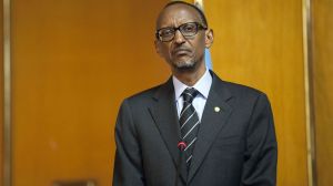 (FILES) -- A file photo taken on April 16, 2015 shows Rwandan President Paul Kagame attending a press conference with Ethiopia's Prime Minister at the National Palace in Addis Ababa, Ethiopia. Rwandan lawmakers were set to debate on July 14, 2015 possible changes to the constitution to allow strongman Paul Kagame a third term in power as president. Over 3.7 million people -- well over half of the voters -- have signed a petition calling for a change of Article 101 of the constitution, which limits the president to two terms, according to Rwandan media. The public have been invited to attend the debate to "examine the relevance of the people's petitions submitted to the parliament, asking for the amendment of the Article 101 of the constitution on presidential terms," a parliamentary statement read, according to the New Times newspaper on July 14. AFP PHOTO / ZACHARIAS ABUBEKER